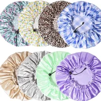 Shower Caps Reusable Waterproof Bath Cap Extra Large Shower Cap Double Layer with PEVA Lining Adjustable Elastic Band 2