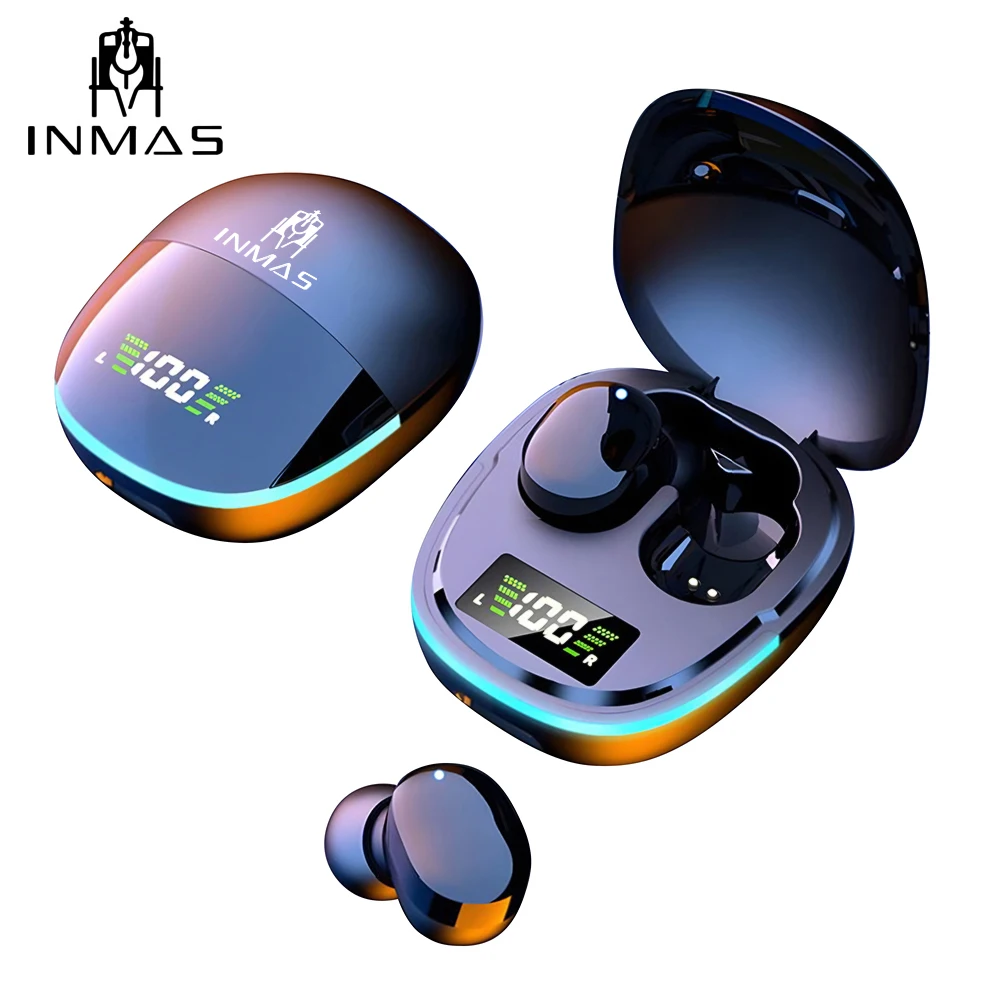 

INMAS Wireless Headphones LED Display Earbuds Fone 5.1 Headset Noise Reduction Sports Waterproof Earphones With Mic