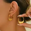 Boucles d'oreilles créoles simples et luxueuses en acier inoxydable doré, Clips d'oreilles rondes brillantes cubiques, bijoux tendance pour cadeaux de fête de mariage