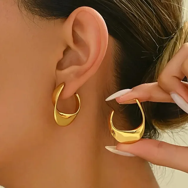 Boucles d'oreilles créoles simples et luxueuses en acier inoxydable doré, Clips d'oreilles rondes brillantes cubiques, bijoux tendance pour cadeaux de fête de mariage
