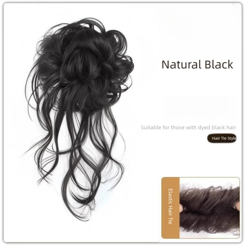 Synthetic Hair Bun Claw Clip Natural Black Fluffy Wig