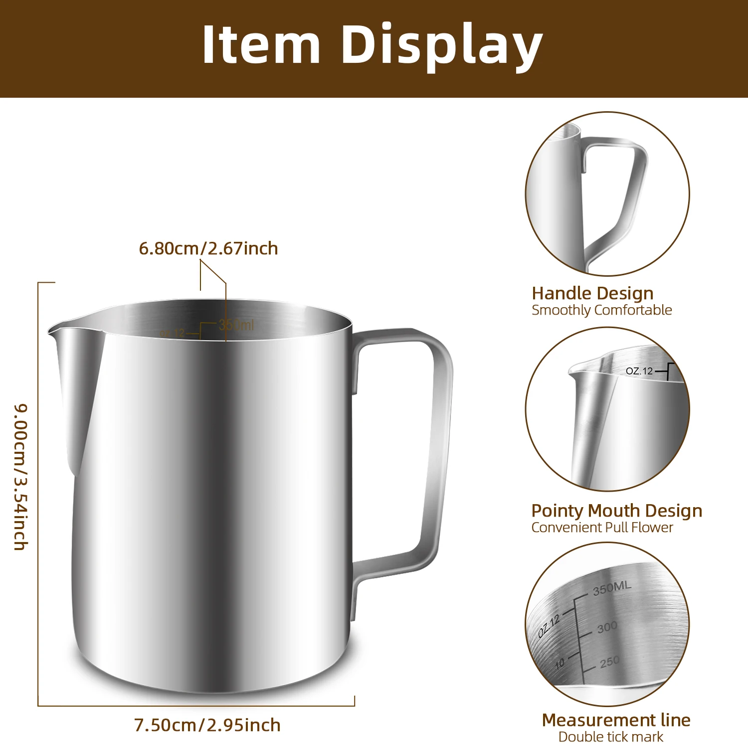 Milk Frother Jug 350/600ml Stainless Steel Coffee Milk Jar Foam Pot Steam Coffee Espresso Art Latte Pot for Home Caf&eacute; milk frother jug,milk frothing jug