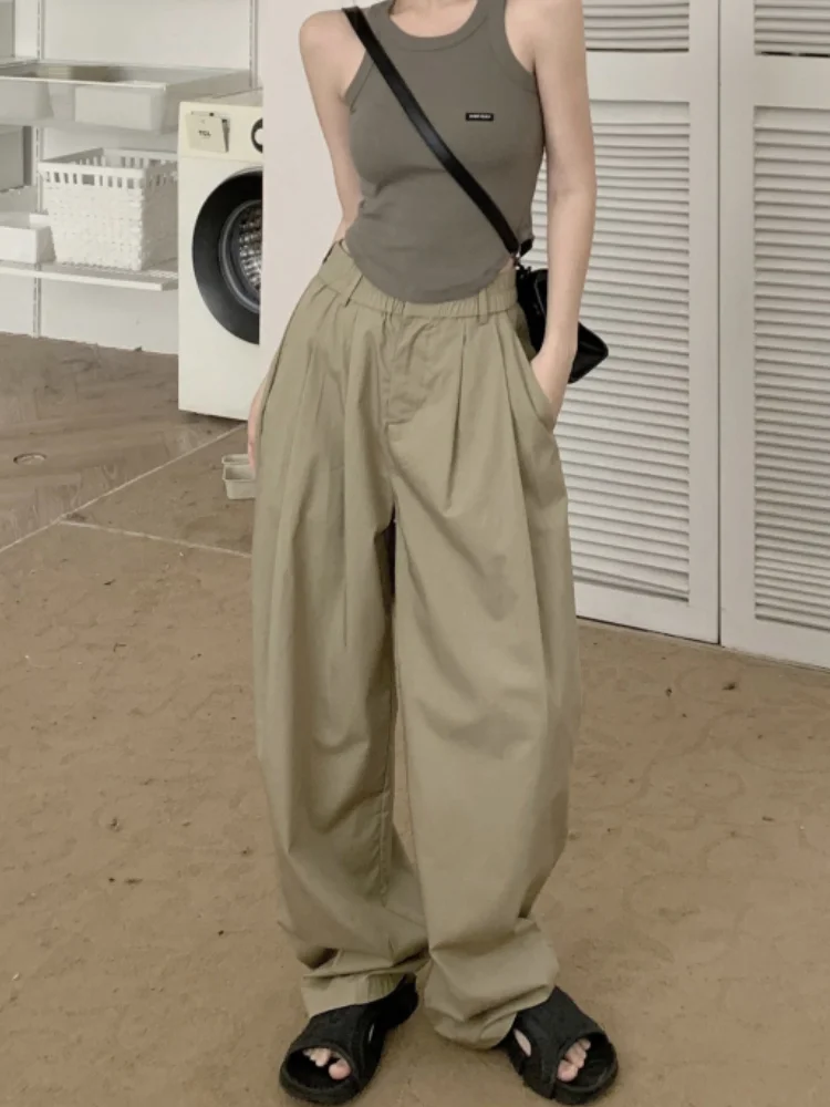 

Deeptown Korean Style Khaki Cargo Parachute Pants Women Vintage Hippie Oversize Wide Leg Baggy Trousers Harajuku Kpop Pantalons