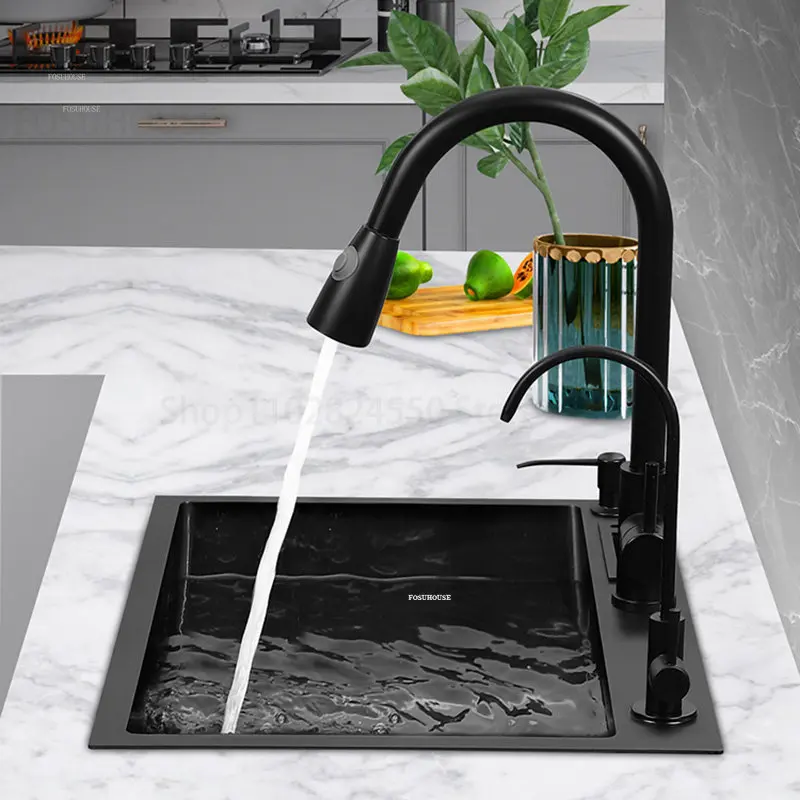 Stainless Steel Kitchen Sinks Black Nano Large Single-slot Wash Basin Under Countertop Thicken Washing Sink Kitchen Accessories 4