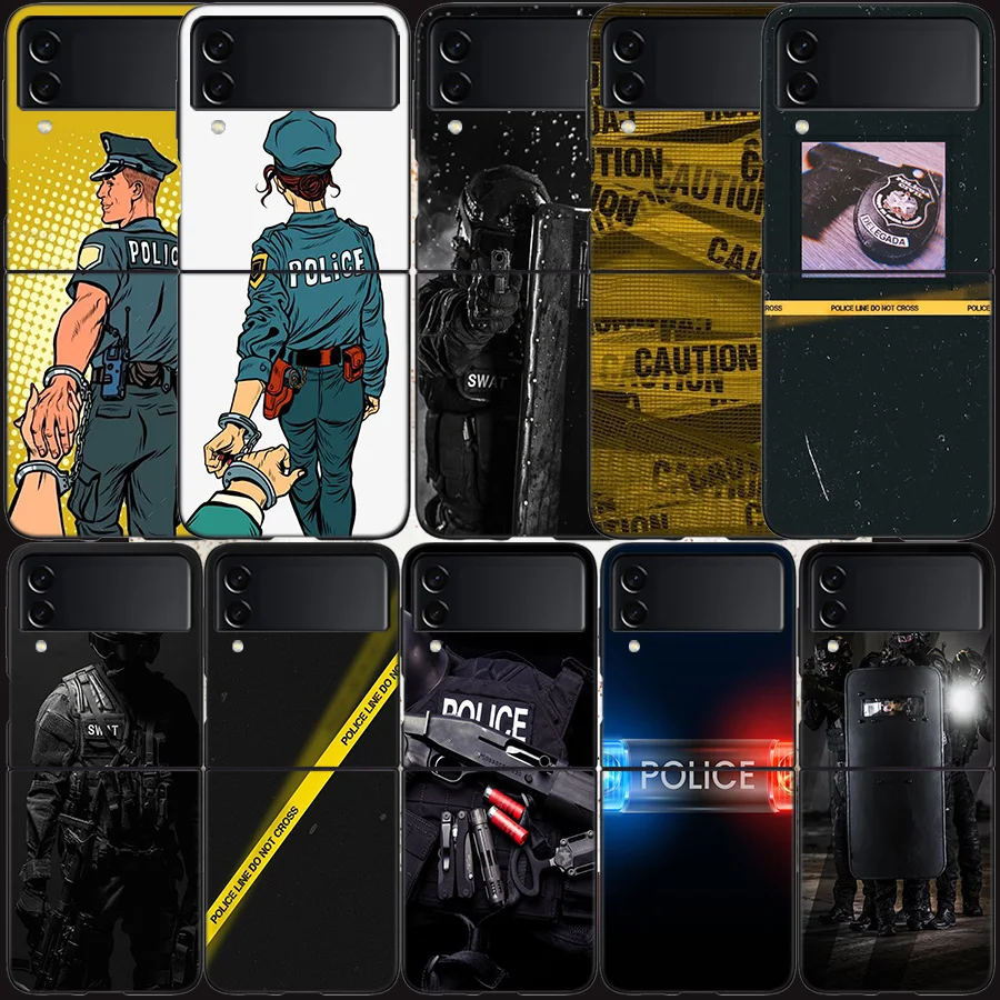 Custodia Polizia Swat Fbi Per Samsung Galaxy Z Flip 3 Flip 5 4 5G Cover Rigida Nera Per Cellulare Samsung Z Flip 5 5G Luxury Pc Shell Coq