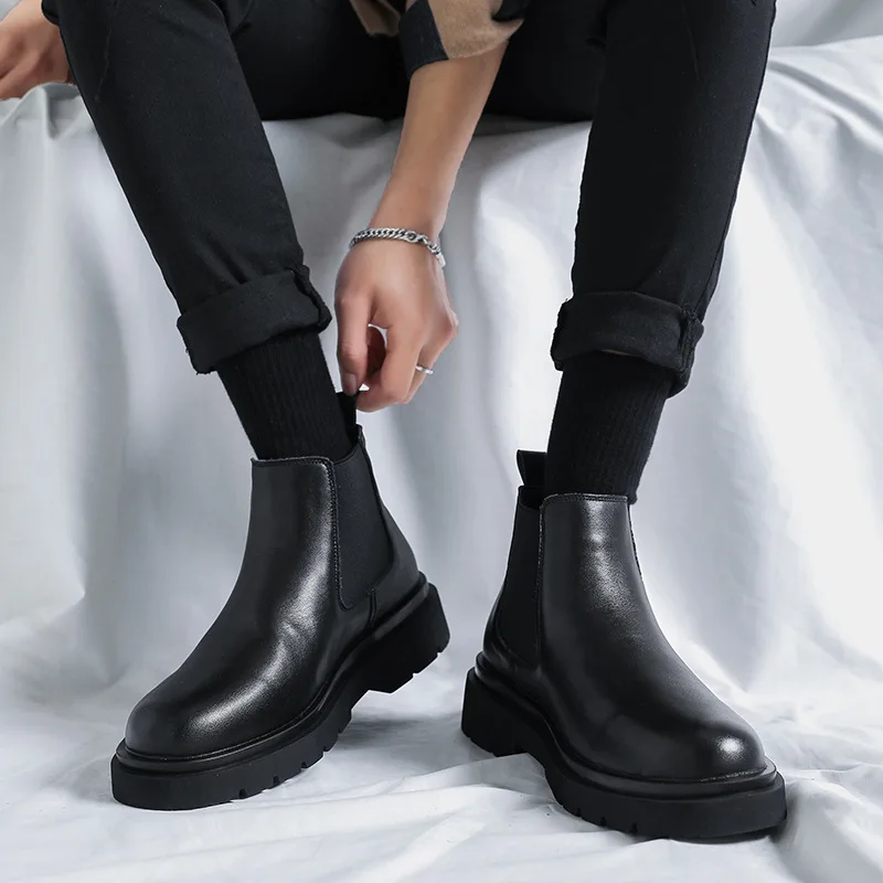 

plus size men's chelsea boots black casual shoes business office dress cowboy original leather boot platform ankle botas zapatos