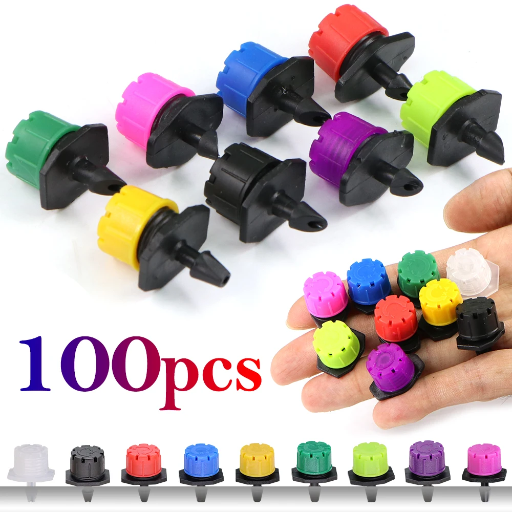 

100pcs 4/7mm Adjustable Irrigation Misting Micro Flow Dripper Drip Head for 1/4'' Hose Garden Sprinklers Garden Watering Tools