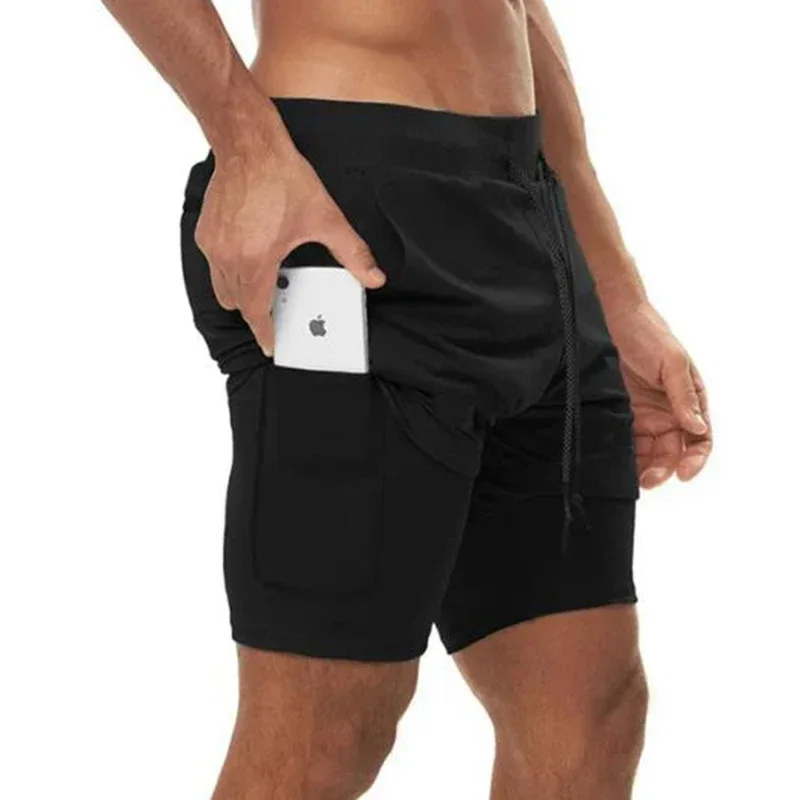 Fishing Men Sport Shorts Sportswear Double-deck Running Shorts 2 In 1 Beach Bottoms Summer Gym Fitness Training Jogging Short