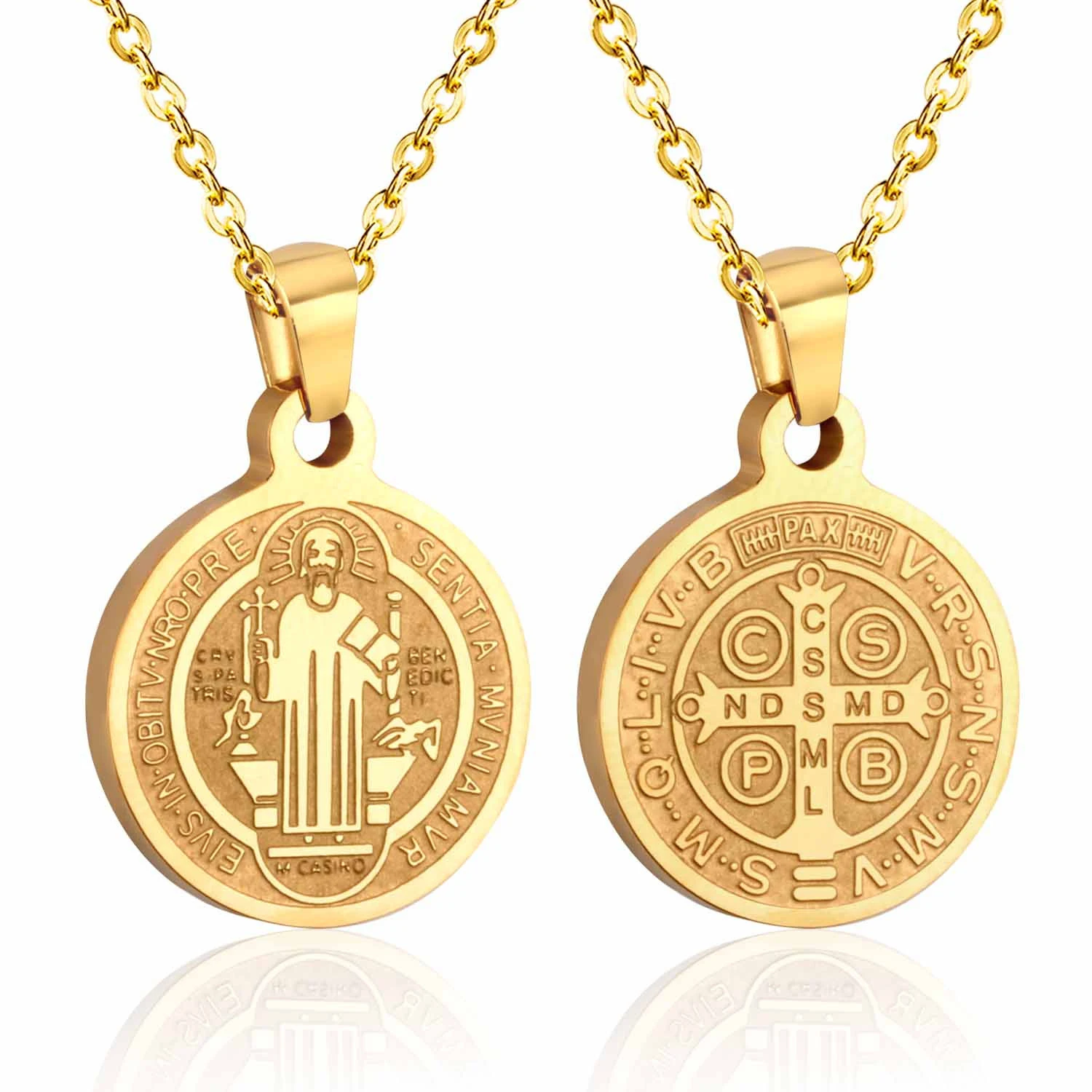 Gold Plated Saint Benedict Medal Pendant Necklace San Benito