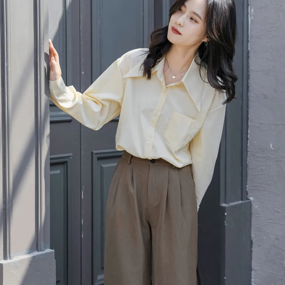 Description Picture 3 of itemFrench Elegant Look Younger Instantly Shirt Women's Retro Spring Turn-down Collar Long  Sleeve Blouse Casual Office Lady Clothes