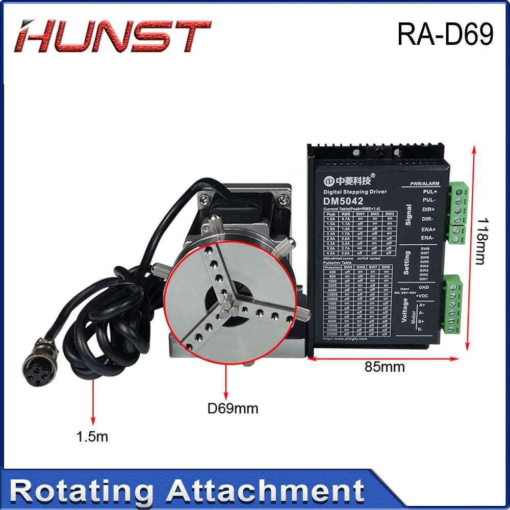 Hunst D69 CNC Router Laser Marking Machine Rotary Axis Chuck for Ring Bracelet  Jewelry Engraving Auto Lock Rotary Attachment — view 5