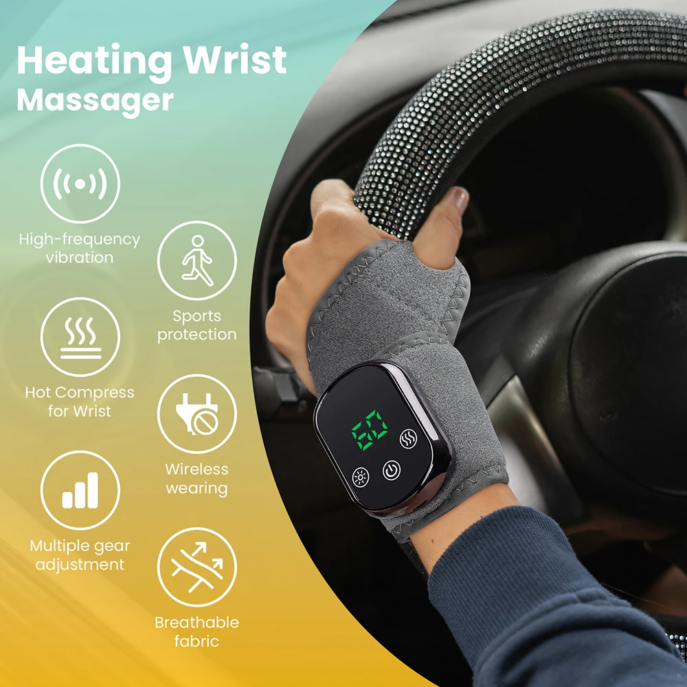 Electric Hand Massager 3 Modes Vibration Wrist Massager Wireless Heating Wrist Massage Brace Wrap Relaxation Kneading Massage