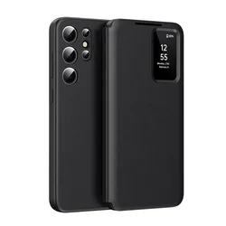 Leather Flip Case with Smart View Window for Enhanced Durability and Convenience (Black)