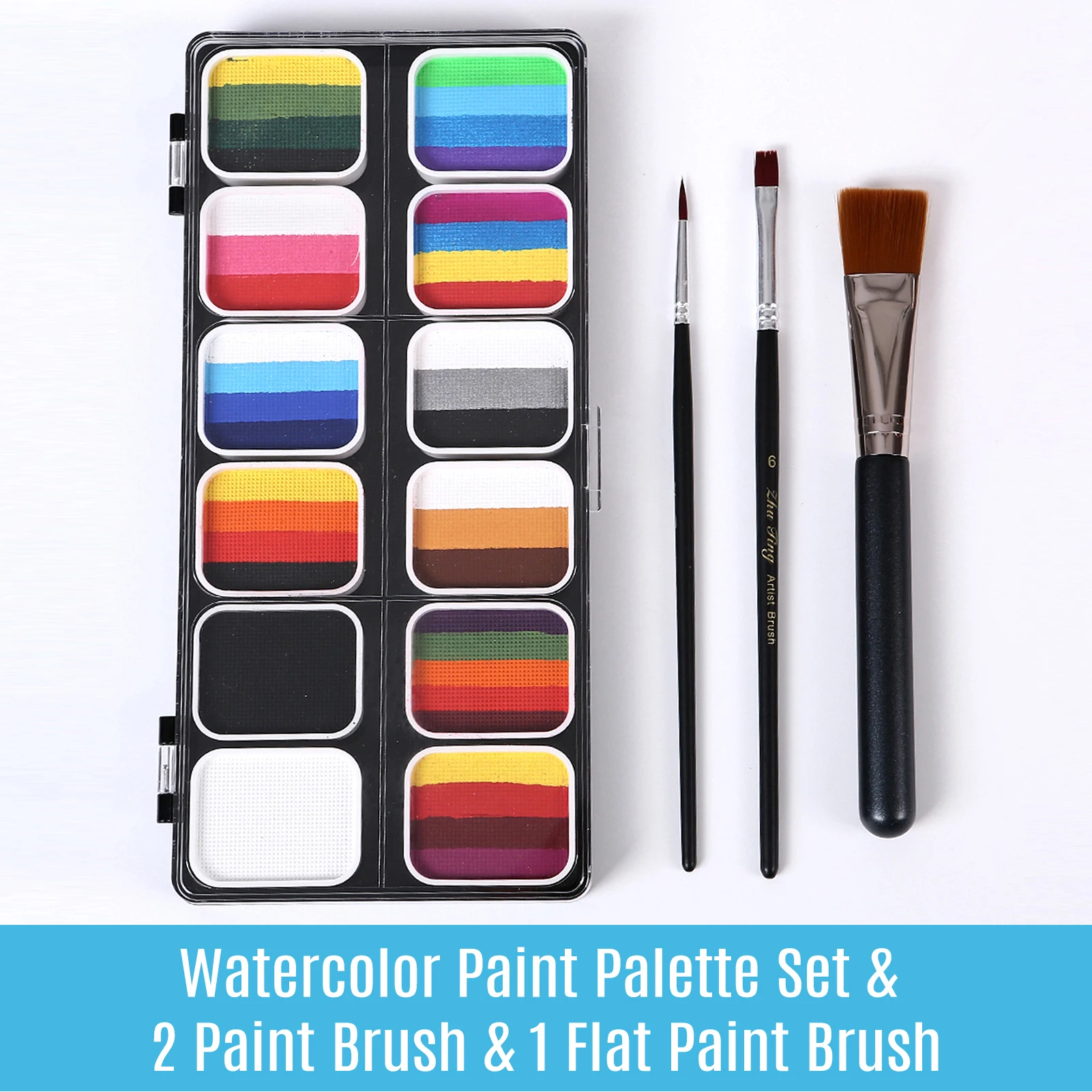Paint Palette Set 12 Colors with 6 Paintbrushes for Professional Face Split Cakes