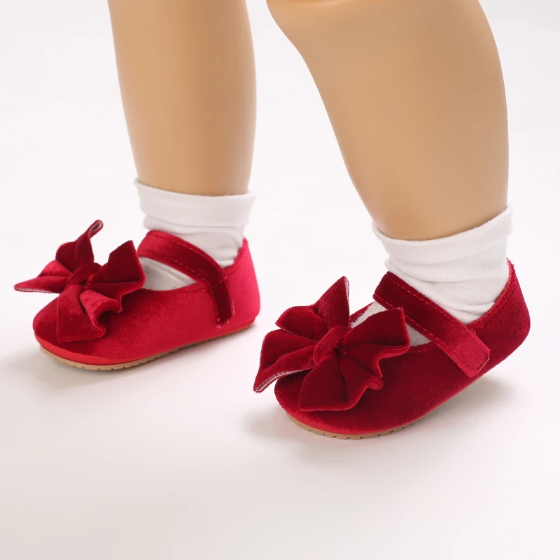 Newborn Flannelette Princess Bow Shoes - Soft Sole Toddler Flats