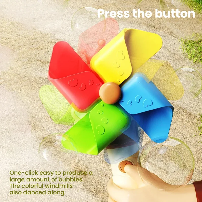 Handheld Windmill Bubbles Machine Automatic Bubbles Blowing 360 Rotate Bubble Sticks with Light Magic Outdoor Toys for Kids