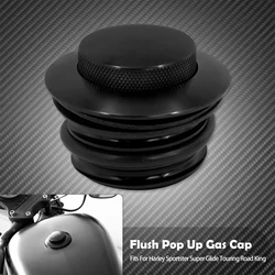 Sleek Black/Chrome Motorcycle Pop - Up Gas Cap Fuel Tank Cover (Black Gas Cap)
