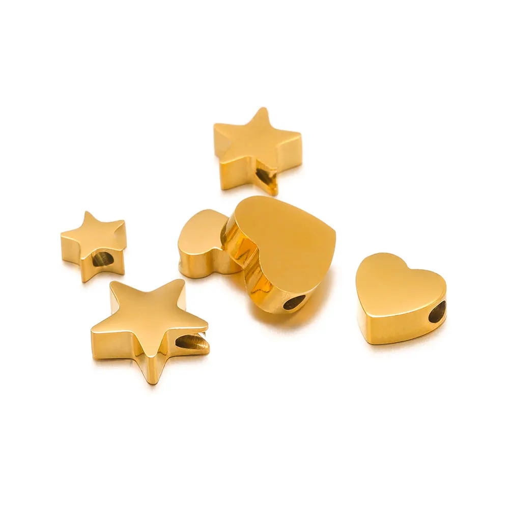 5 Stücke Edelstahl Lose Perlen Herz Stern Spacer Perlen Charms für Halskette Chian Armband DIYSchmuck Machen Großhandel – Detail 1
