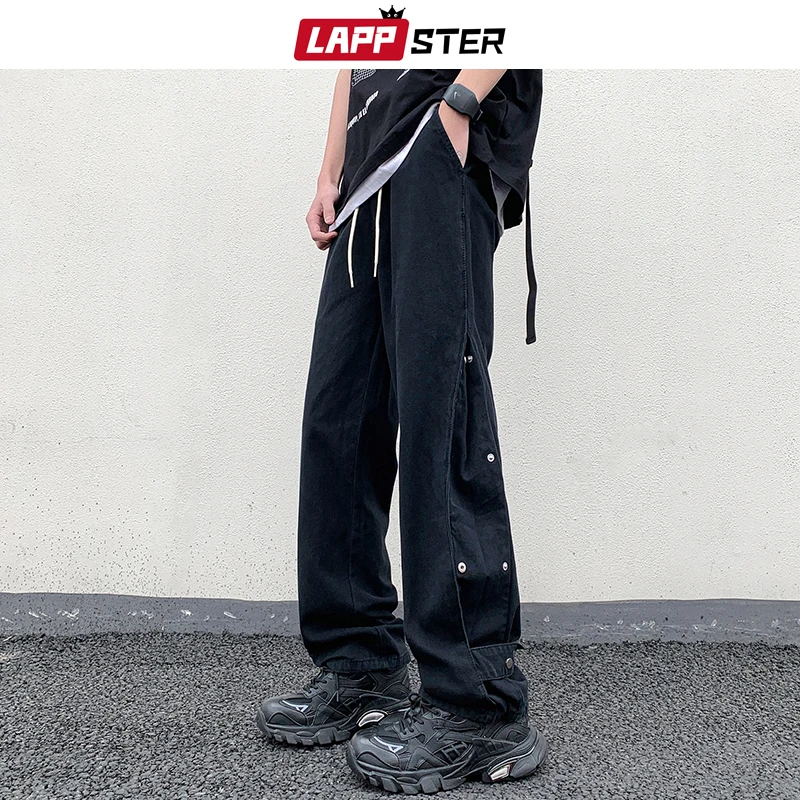 

LAPPSTER Button Y2k Streetwear Stacked Cargo Pants 2023 Japanese Style Baggy Joggers Pants Men Black Beige Casual Jeans Pants