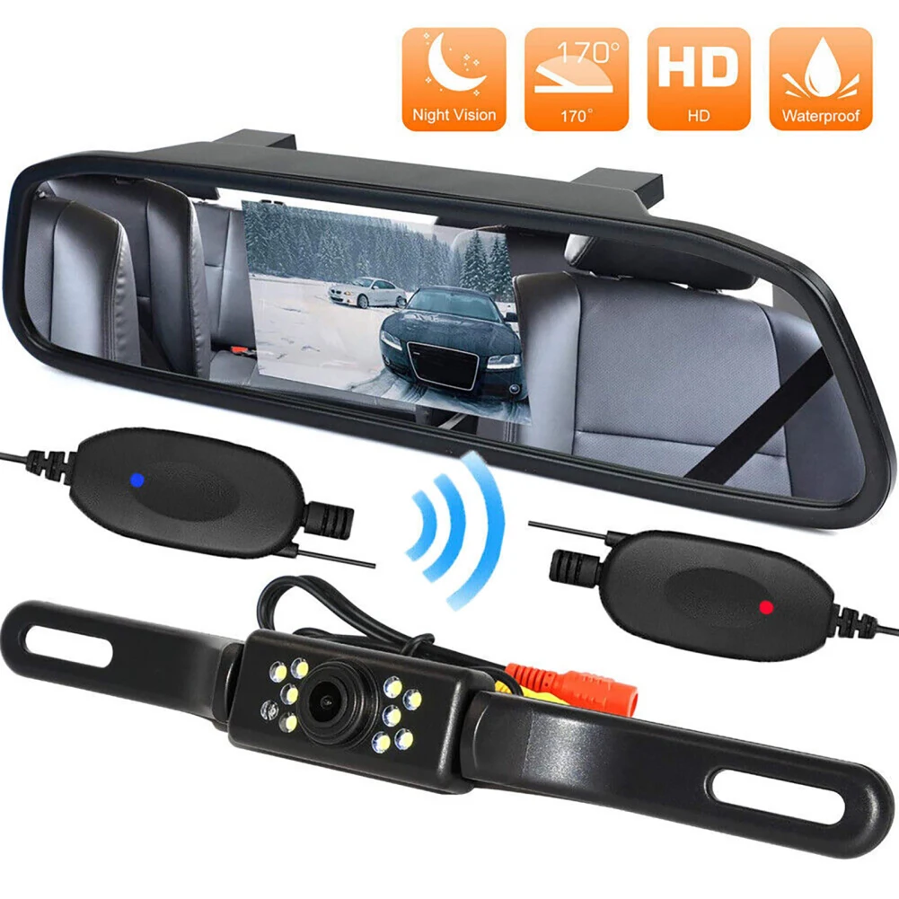 

Wireless Backup Camera Kit 4.3" TFT LCD Rear View Mirror Monitor IP69 Waterproof Night Vision Back Up Camera Kit