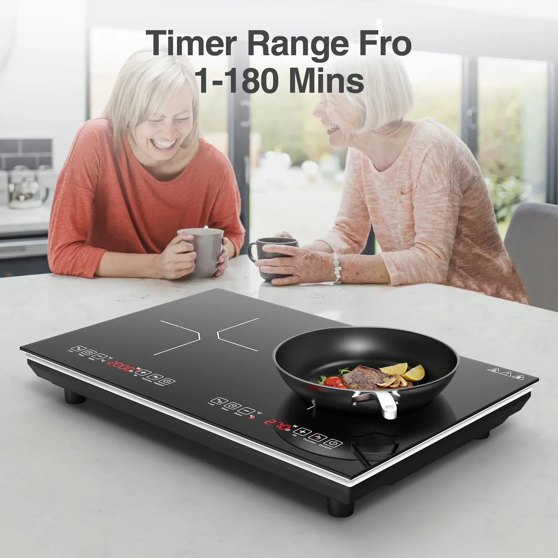 

VBGK Double Induction Cooktop, 110V 4000W Electric cooktop,Hot Plate LED Sensor Touch Energy-Saving Portable Induction Cooktop w