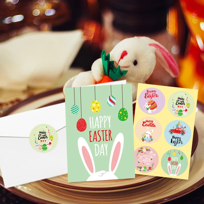 6 pz/set carte e buste di buona pasqua adesivi Cartoon Rabbit Bunny forniture per feste di pasqua biglietti di ringraziamento cartoline di auguri