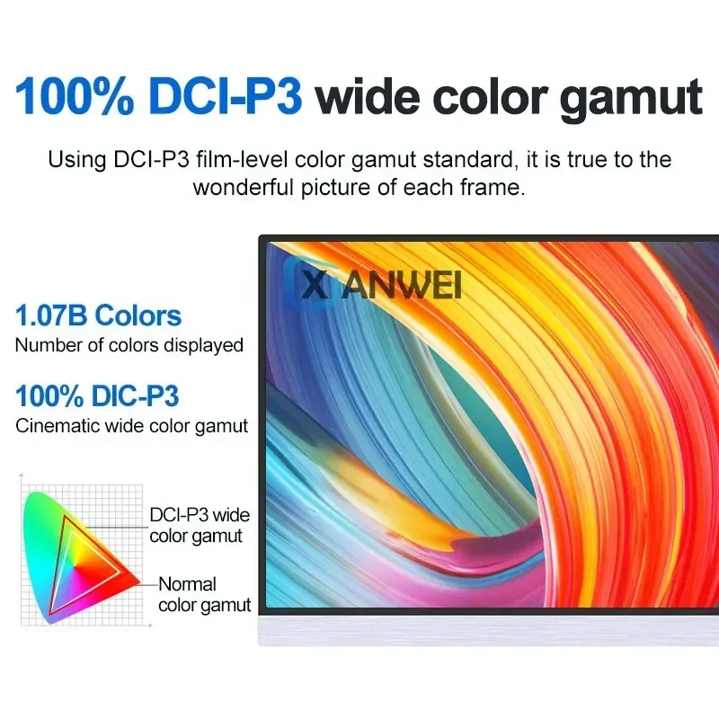 XIANWEI QLED ޴  400 Ʈ, 100% DCI-P3 FHD, VESA ̹ ÷, Ʈ Xbox PS4/5 ġ PC ƺϿ, 15.6 ġ