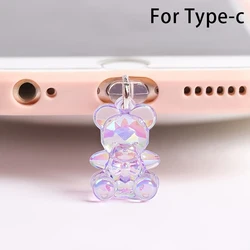 Kawaii Bear Acrylic Phone Dust Plug Charm - Dust Protection Stopper (For Type - c Purple)