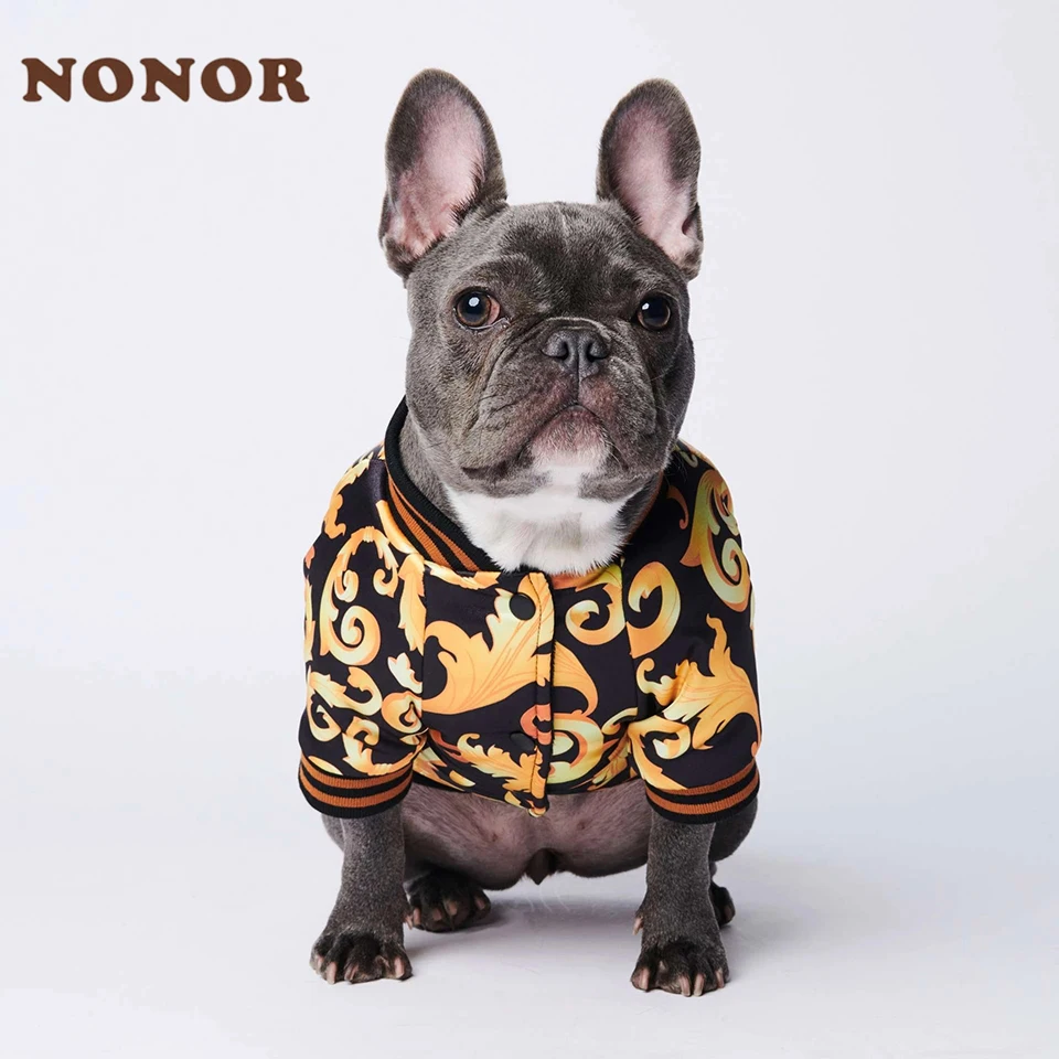 

NONOR Gold Embroidery Dog Jacket Coat Warm Dog Clothes for French Bulldog Puppy Outfit Cotton Dogs Jacket Ropa Para Perro