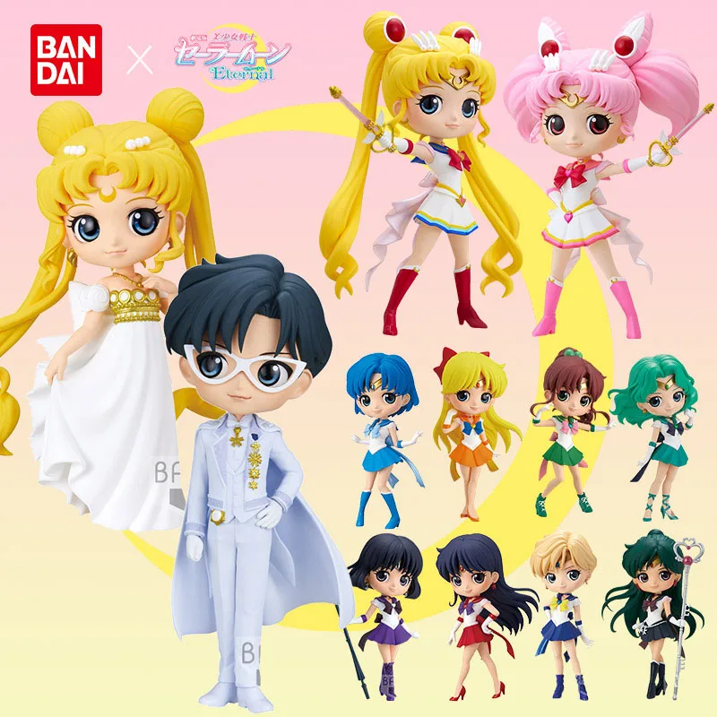 

Bandai Original Qposket anime SAILOR MOON Tsukino Usagi Chibiusa Hino Rei Aino Minako Kino Makoto Mizuno Ami Action Figure Model