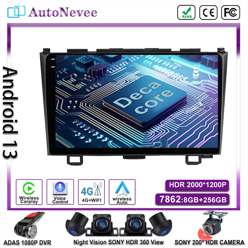 Android Per Honda Crv Cr-V 3 2006 - 2009 Lettore Multimedale Per Auto Autoradio Navigazione Video Gps Bt Hdr Schermo Qled Wifi