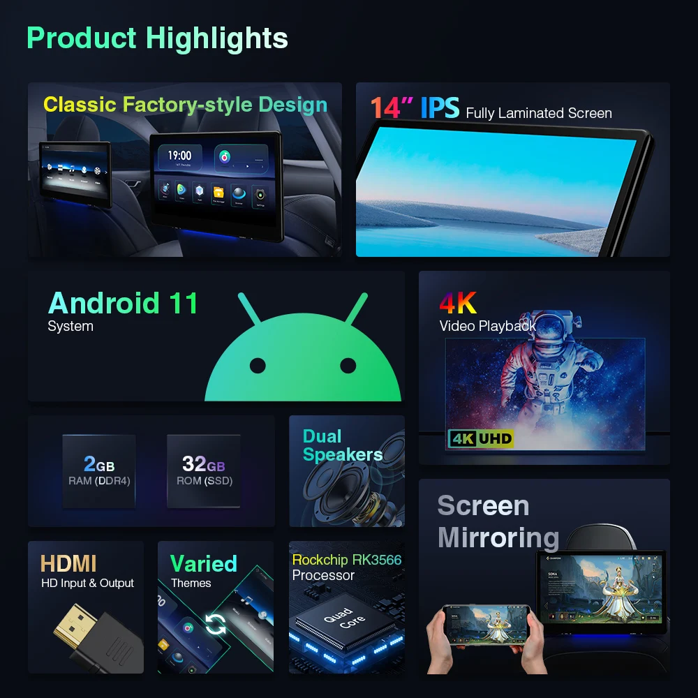 XTRONS  TV 巹Ʈ ,   HD IPS 1920x1080 ȼ, UHD 4K  HDMI  Ŀ , ȵ̵ 11, 14 ġ