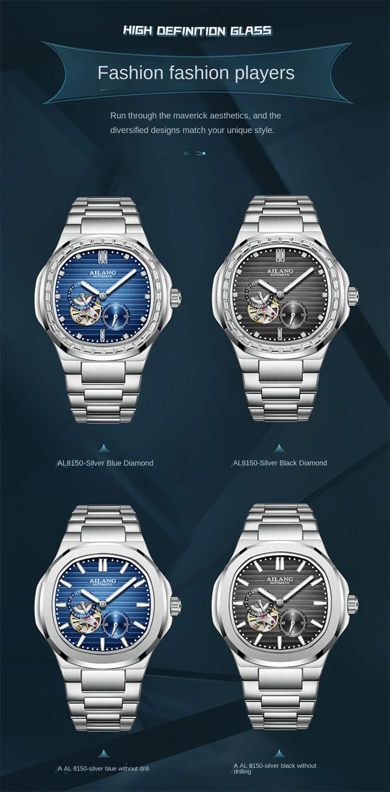 AILANG Sport es for Men Luminous 3ATM Waterproof Automatic Mechanical Genuine Stainless Steel Wrist_voghion.com
