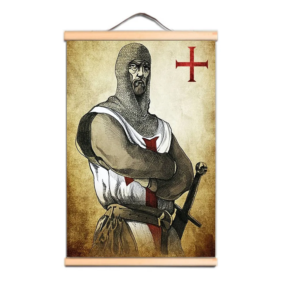 

Knights Templar Armor Warrior Poster Wall Art for Gift Home Wall Hanging Decor - Nordic Canvas Wood Scroll Painting Wall Banner