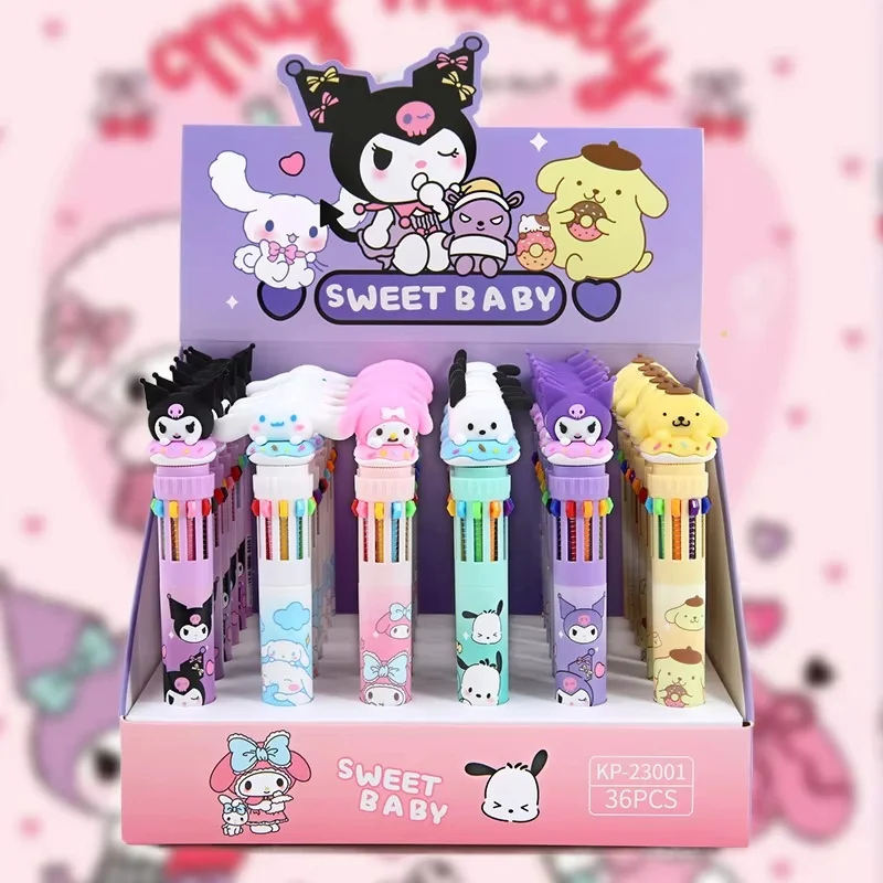 Sanrio Kuromi 볼펜 36pcs 10 색 마커 헬로 키티 0.7mm 학교 문구 낙서 그림 쓰기 도구