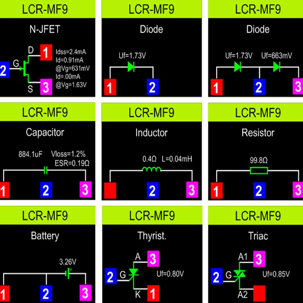 LCR-MF9 1.8" TFT LCD Display Multi-meter Transistor Tester Diode Triode Capacitor Resistor Test Meter MOSFET NPN PNP Triac MOS digital multimeter transistor tester multimeter tester capacitance tester