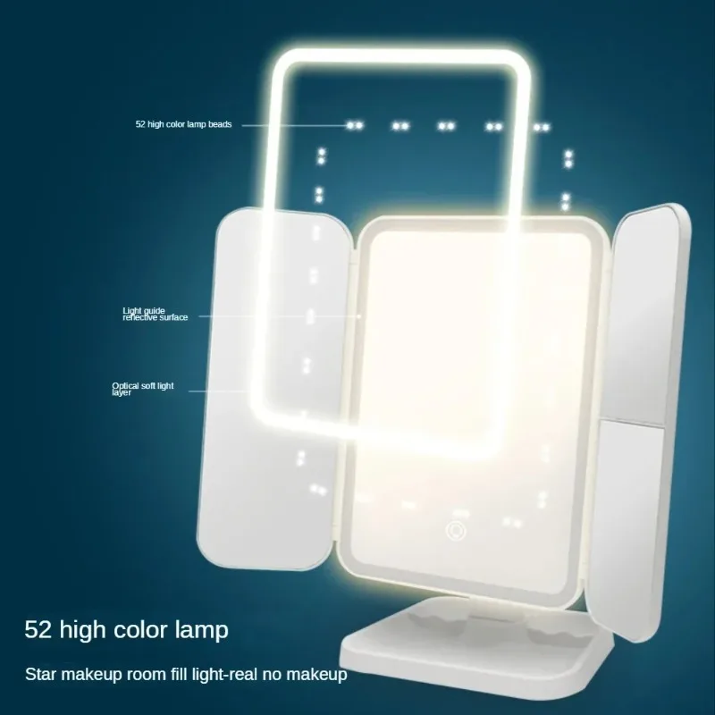 USB Rechargeable Folding Portable LED Makeup Mirror Touch Screen Dimming Handheld With 3X Magnifying Travel Cosmetic Mirrors