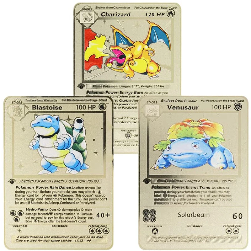 ring verkeer Ongrijpbaar Metalen Pokemon Kaarten Charizard Blastoise Venusaur Base Set Gold Card  Collection Battle Kinderspeelgoed Gift| | - AliExpress