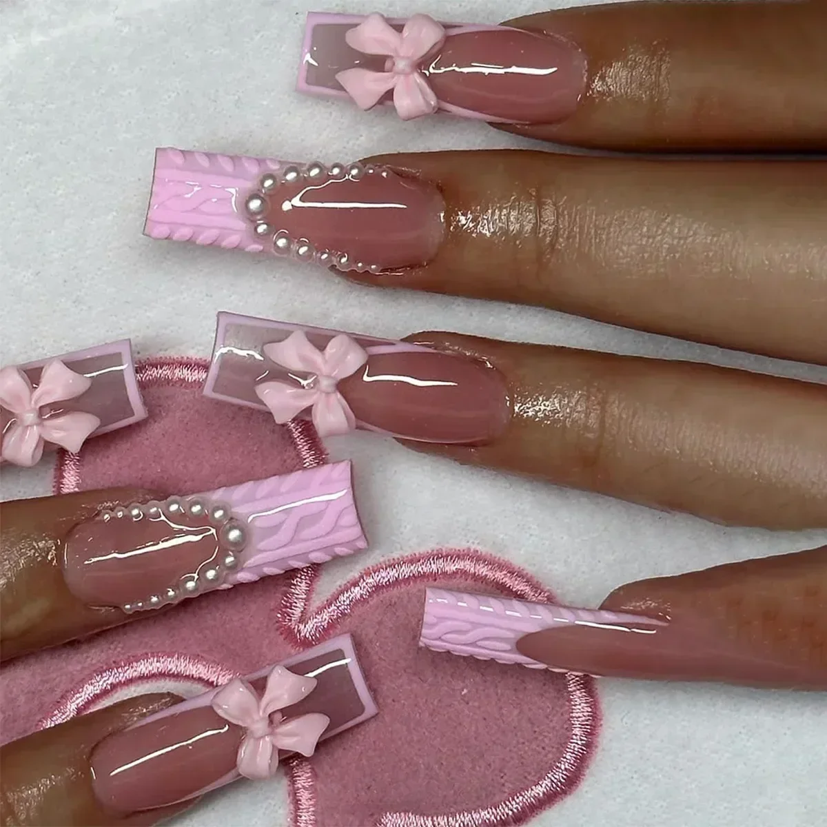Ballet French Full Cover Fake Nails Bow Pearl Design False Nail Long Coffin Ballerina Wearable Press on Nails Manicure Tips 24Pc fake nails french nails nail tips false nails false nail tips