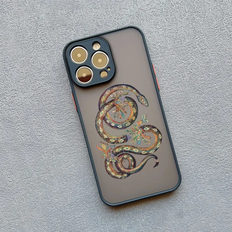 Schlangen-Grafik Blumen-Handyhülle für iPhone 13 Mini 12 11 Pro Max 17 16 15 14 Pro Max XS XR X 16 Plus Stoßfeste Matte Schutzhüllen – Detail 3