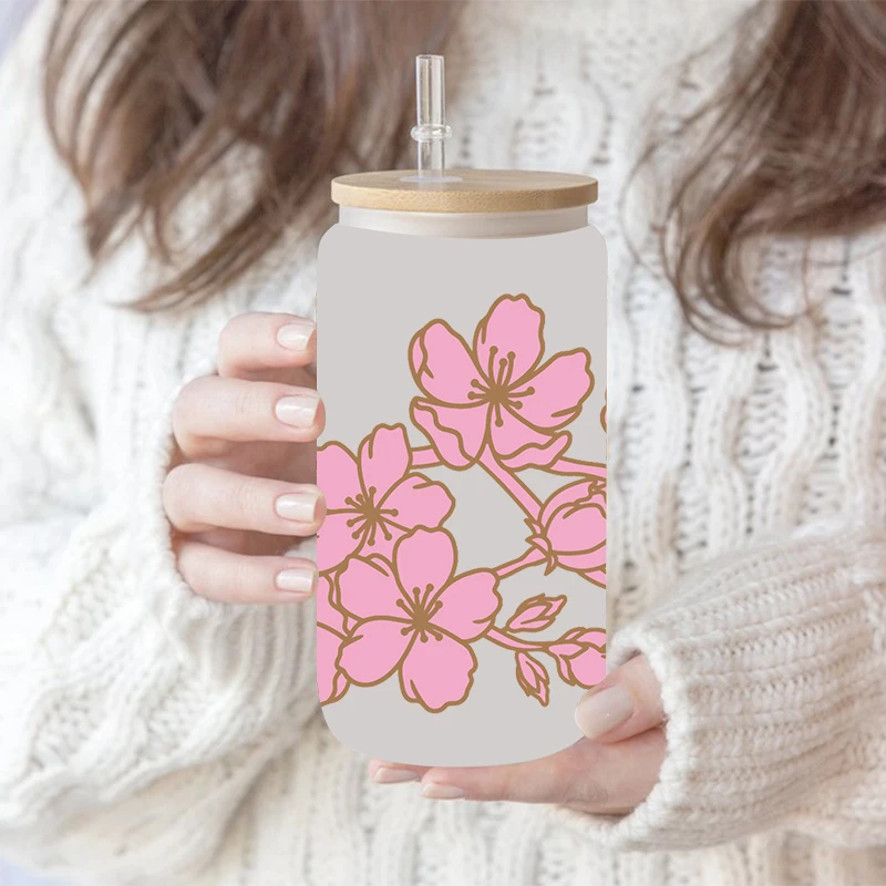 UV DTF Transfers Stickers, 16oz, Cup Wraps, Plant Flower Printed, DIY Glass Ceramic Metal Leather, Etc. D8769