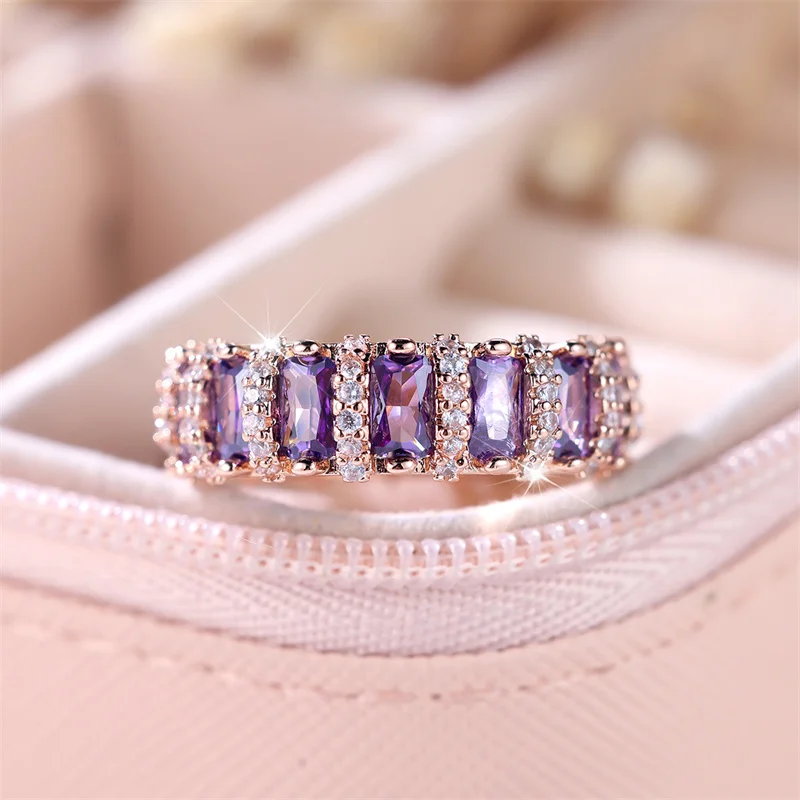 Elegant Purple Zircon Stone Ring in Rose Gold Finish - Women's Luxury Engagement and Wedding Jewelry