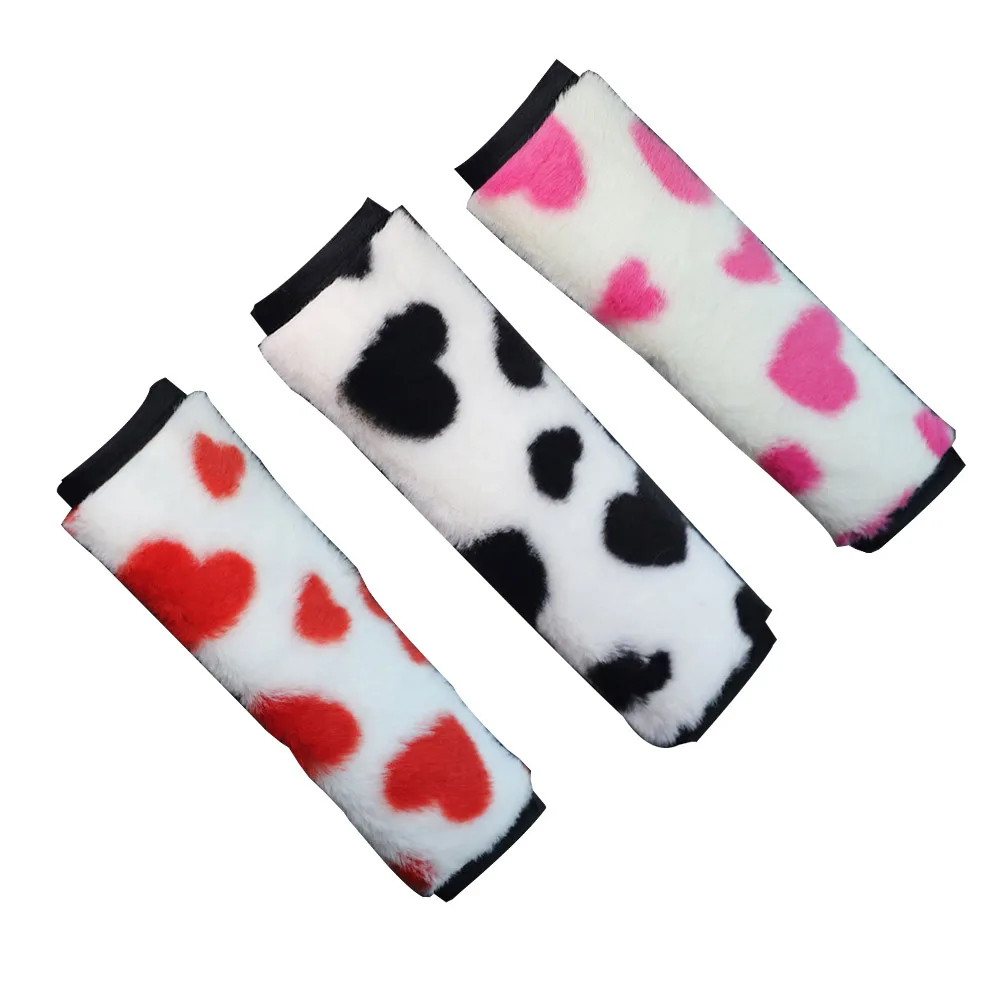 

Car Shoulder Cover Soft Plush Heart Printed Car Shoulder Belt Cover Pad Strap Driving Seatbelt Car Accessories
