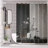 4pcs Modern style printing Shower Curtain Set With 12 Hooks, Anti-Slip Bathroom Mat, U-Shaped Toilet Rug, Bathroom Curtain Set 3