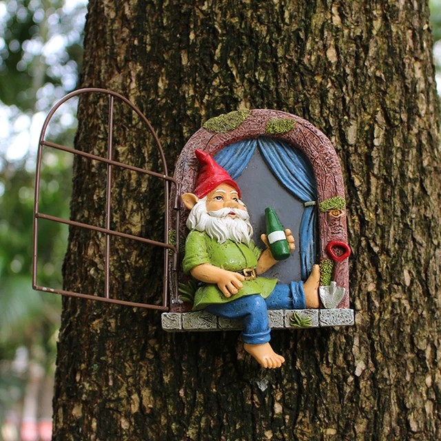 1 morceau d'artisanat en résine naine endormi, décoration d'arbre de cour, décoration murale de maison et de salon, conte de fées de vacances 4