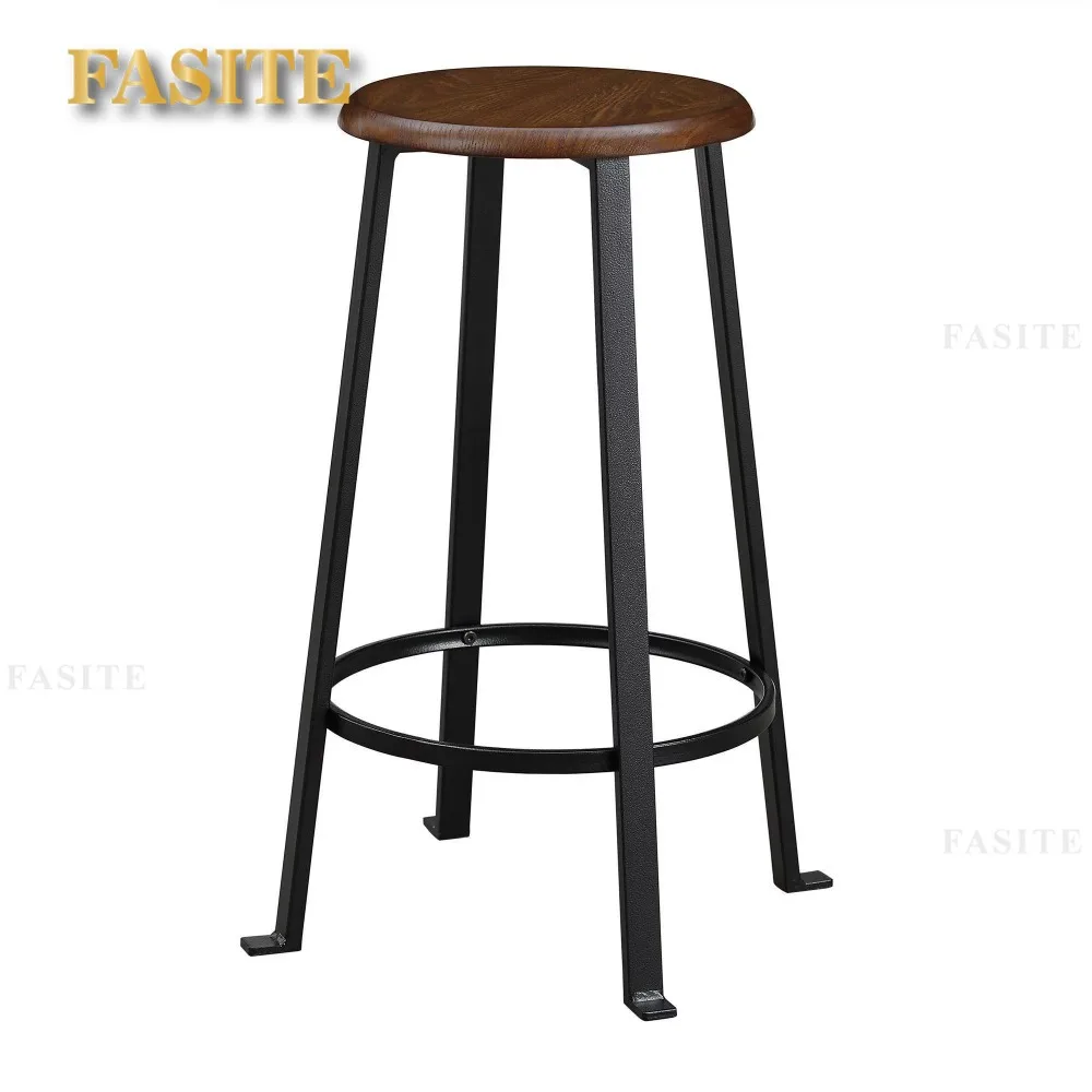 Round 3-Piece Metal Pub Set with Wooden Top, Dark Mahogany kitchen table and chairs kitchen table and chairs