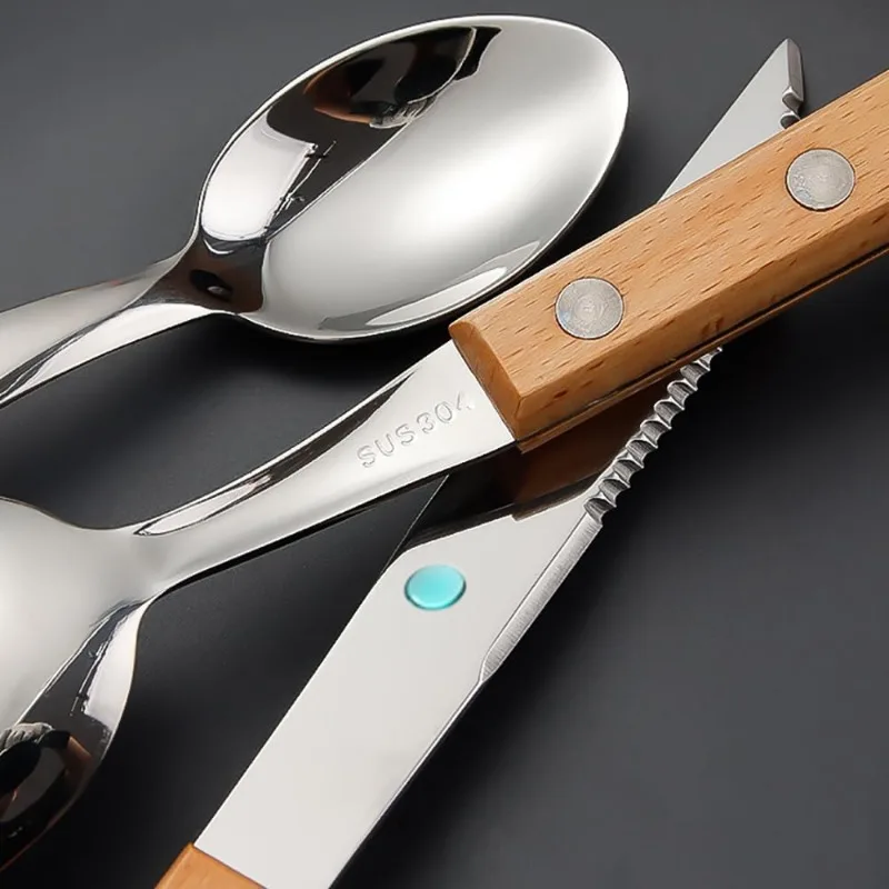 Wooden Handle Cutlery Set Stainless Steel Knife Fork Spoon Ideal for Home Kitchen Dining and Restaurant Use Stylish Flatware