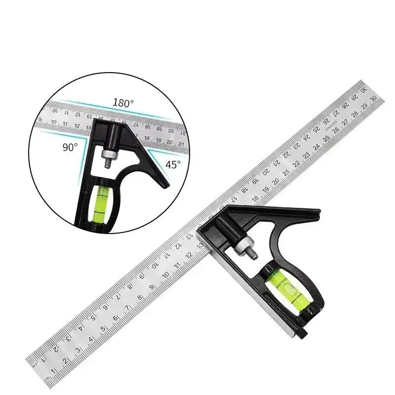 Angle Combination Square Ruler Mobile Horizontal Movable 45Degree Right Carpenter Level Moving Woodworking 300mm