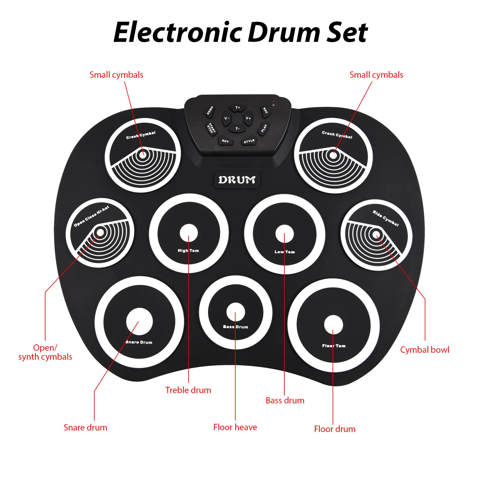 Portable Drum Pad Virtual Drum Kit Electronic Drum Set Hand-rolled Drum 9 Pad MIDI Interface Supports DTX Games Portable Set Gifts with Drumsticks Pedals