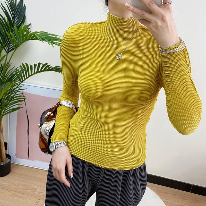 

t shirt for women Female clothing Women's blouse Pleated top Long sleeve women's t-shirt sweater women